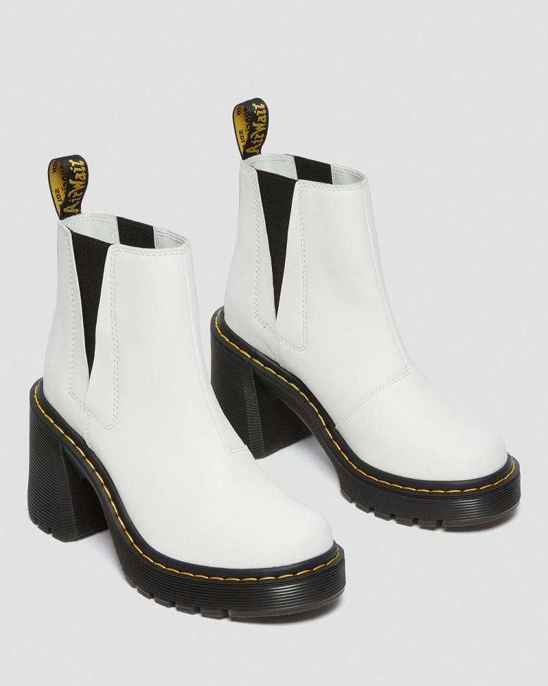 Women's Dr Martens Spence Leather Flared Heel Chelsea Boots White | AU 130DFM